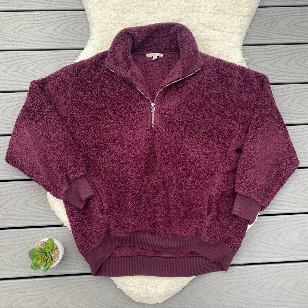 Express Maroon Sherpa Half Zip Sweater